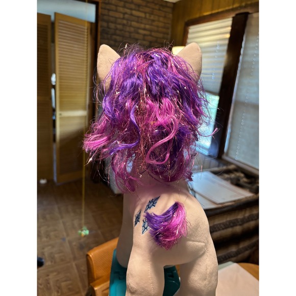 White Plush Unicorn Stuffed Animal Purple Mane Sparkle Horn & Cutie Mark - Picture 8 of 15